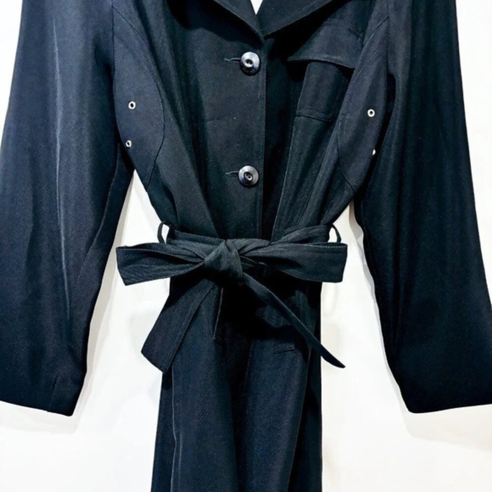 NYGARD‎ COLLECTION Black Button Front Belted Trench Coat Large - Picture 2 of 12